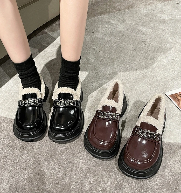 Round Toe Shoes Woman 2023 Casual Female Sneakers Clogs Platform Slip-on New On Heels Creepers Winter Slip On Leisure Solid PU R