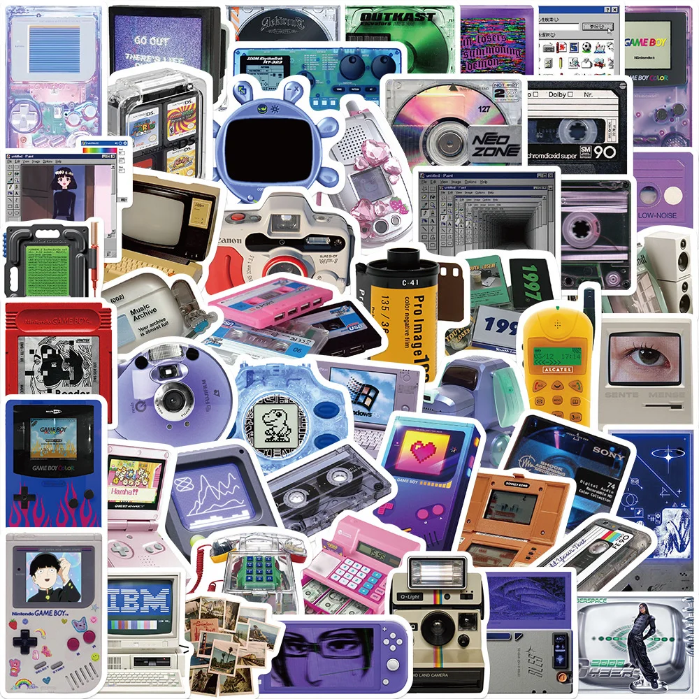 50pcs Retro Cassette Game Device Tape Stickers For Scrapbook Laptop Stationery Guitar Vintage Sticker DIY Scrapbooking Supplies