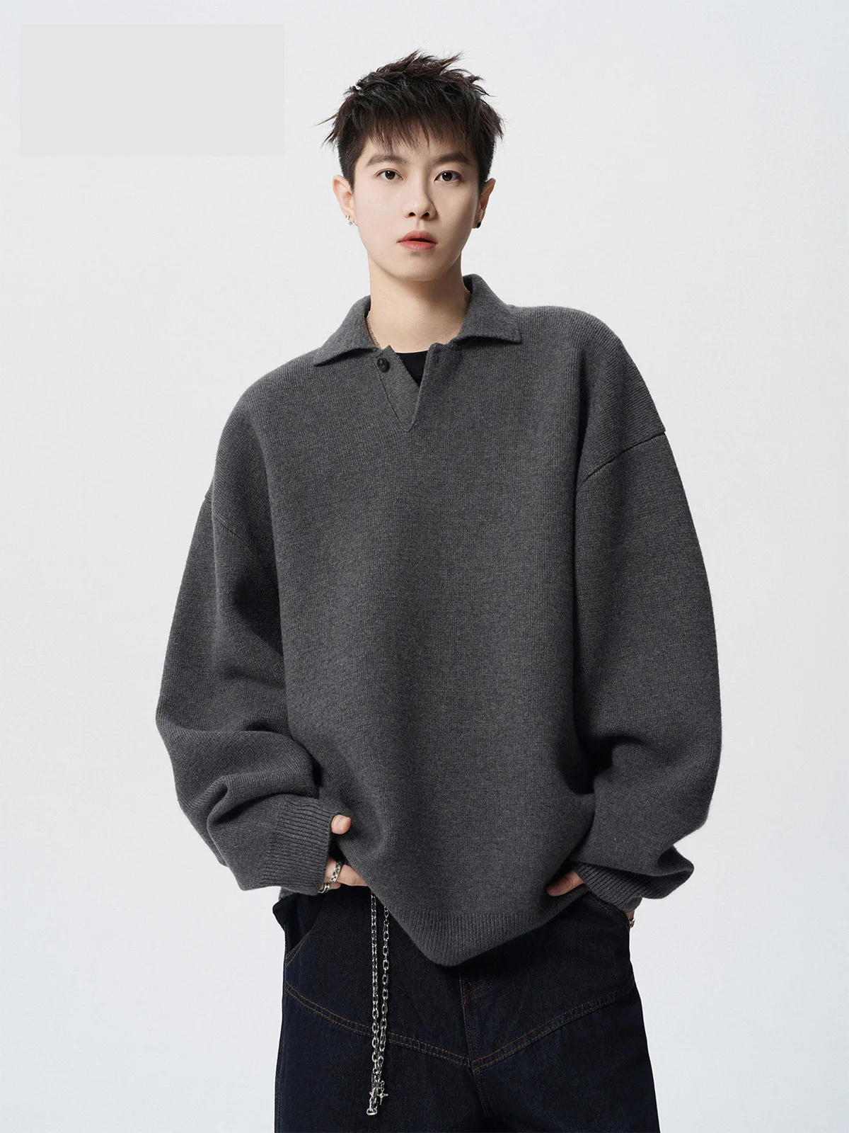 

Ele Collar Knitwear Jaet for Men Autumn Trendy Lazy BF Color American Sle Versatile Couple Top Polyester F...