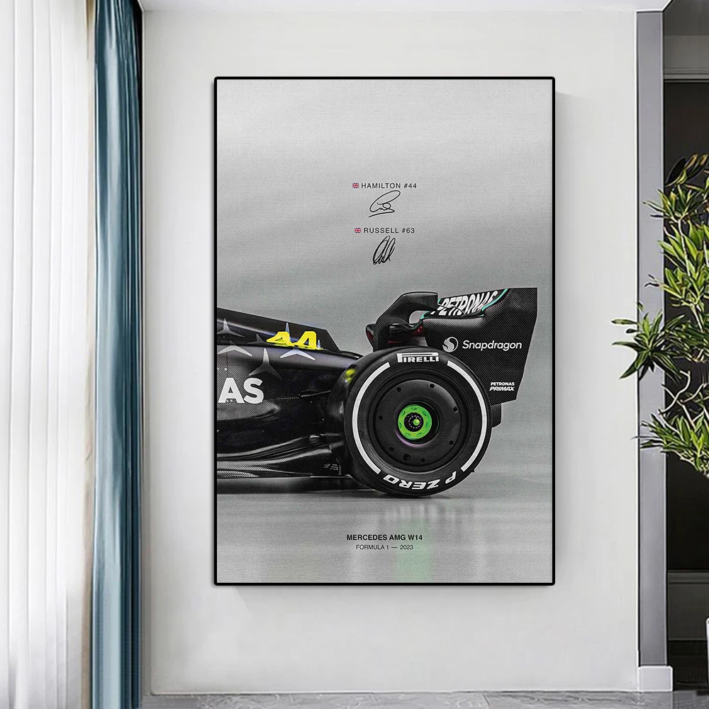 Póster de carreras de Hamilton Racing, pintura en lienzo de Fórmula 1 F1 de la temporada 2023, supercoche de carreras, coche deportivo, arte de