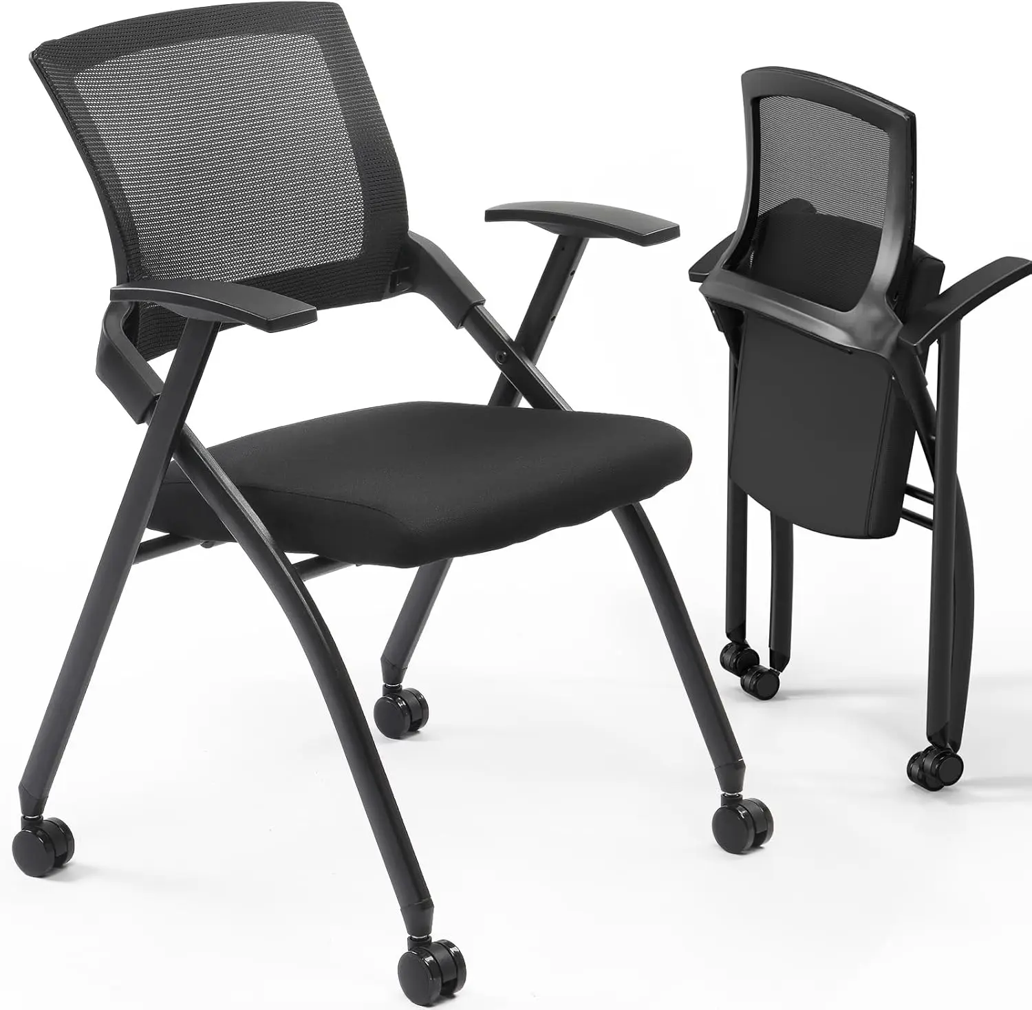 

Ergonomic Folding Office Chair With Thi Cushion, Comfortable Foldable Office Chair With A & Wheels For Office Meetings,