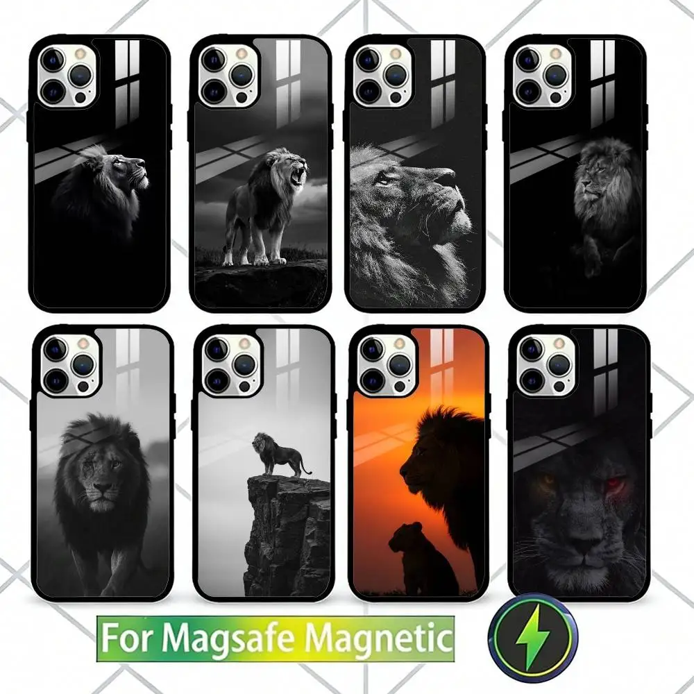 

Чехол для телефона с узором в виде льва для iPhone 17, 16, 15, 14, 13 Plus, Pro Max, магнитный, для беспроводной зарядки Magsafe