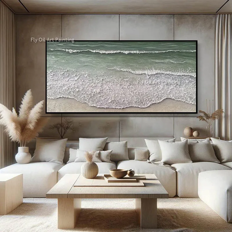 Hand Painted Impasto Ocean Wave Oil Painting, Thick Palette Knife Beach Seascape Canvas Wall Art for Living Room Decor