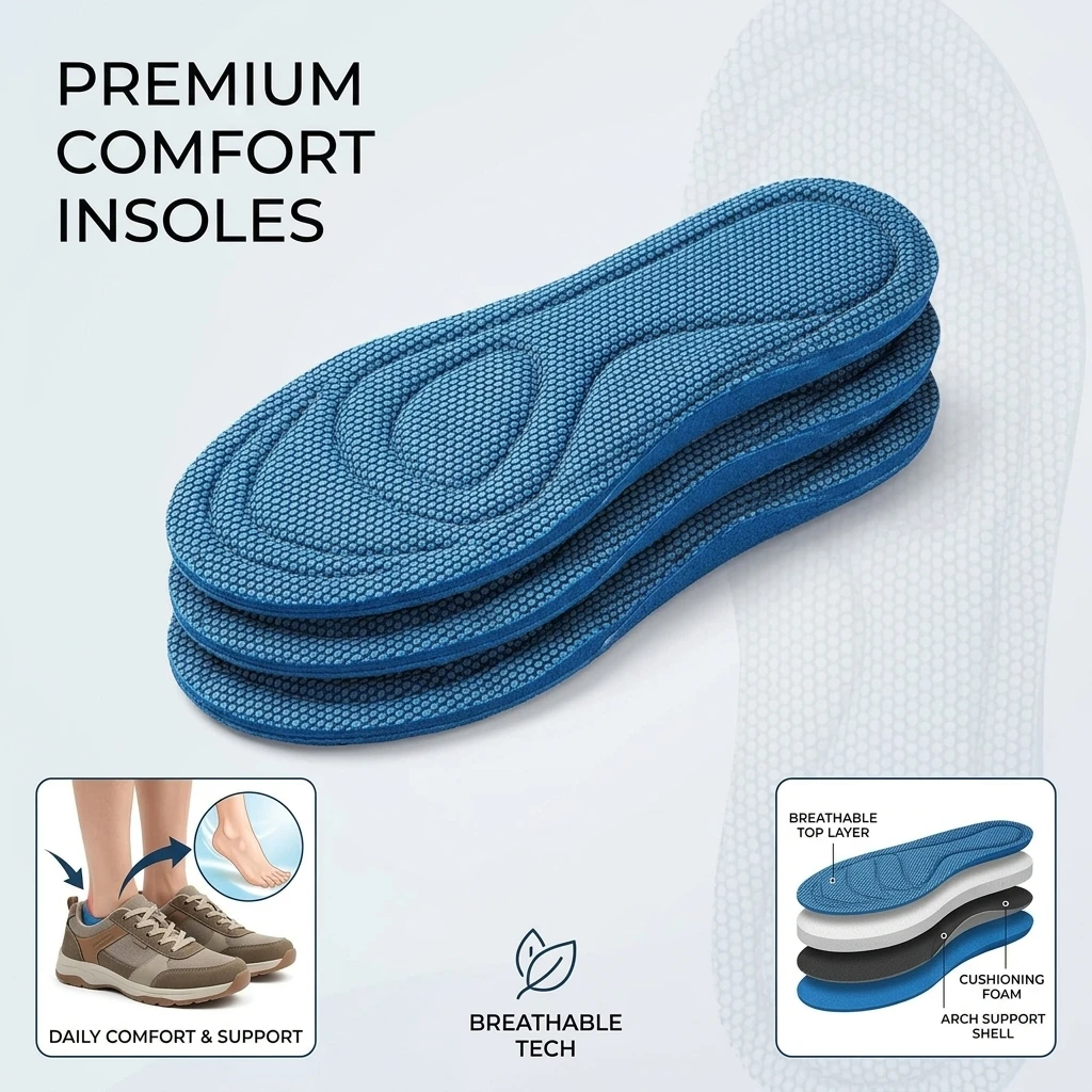 2Pair Sports Insoles for Men Women Anti-Odor Sweat-Absorbing Popcorn Soft Sole Shock Absorption Ultra-Soft for Summer Military