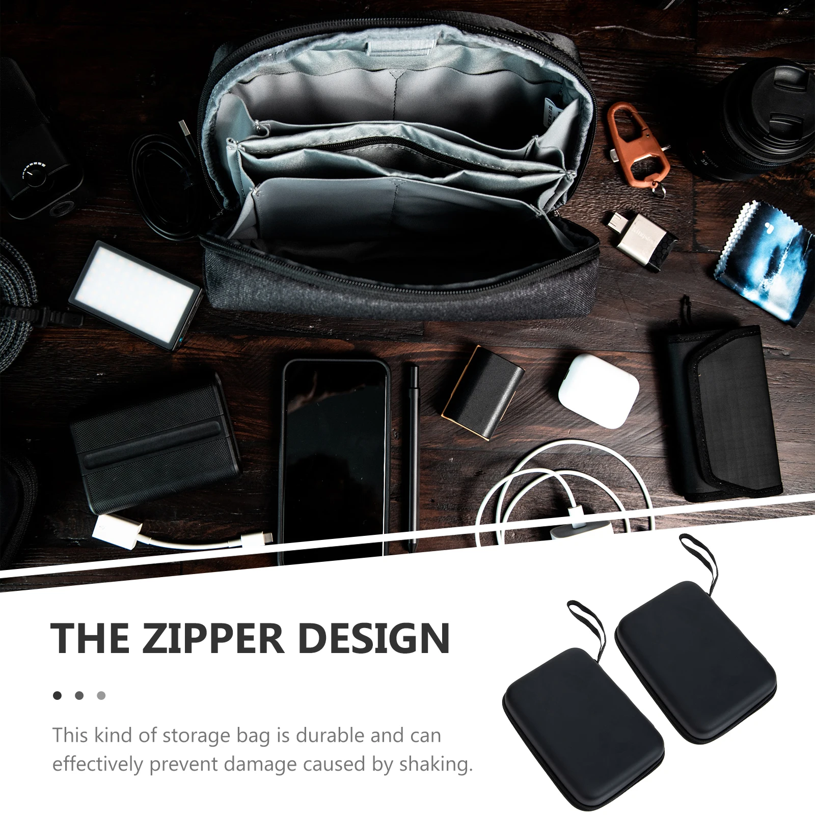 

2pcs Hard Disk Storage Bag Waterproof Usb Cable Organizer With Mesh Pocket Elastic Rings For Chargers Data Devices Digital