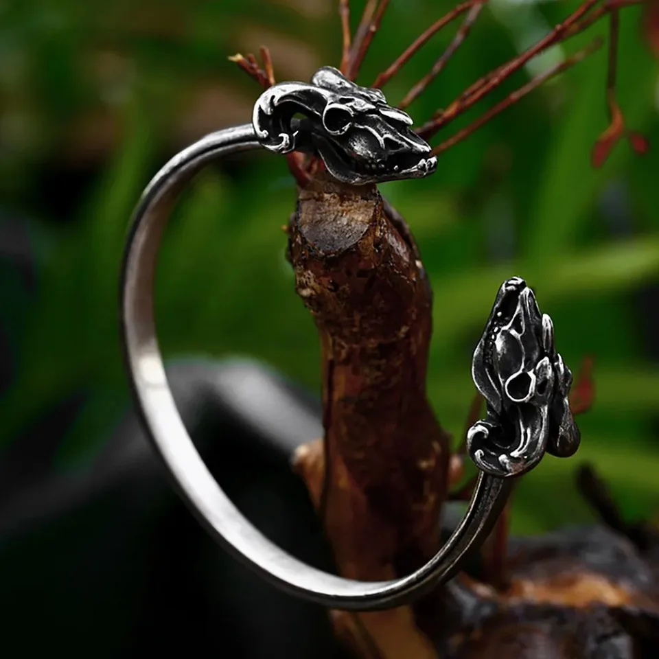 New Vintage 316L Stainless Steel Goat Skull Bracelet Gothic Biker Unique Animal Bangles For Men Fashion Jewelry Gifts Adjustable