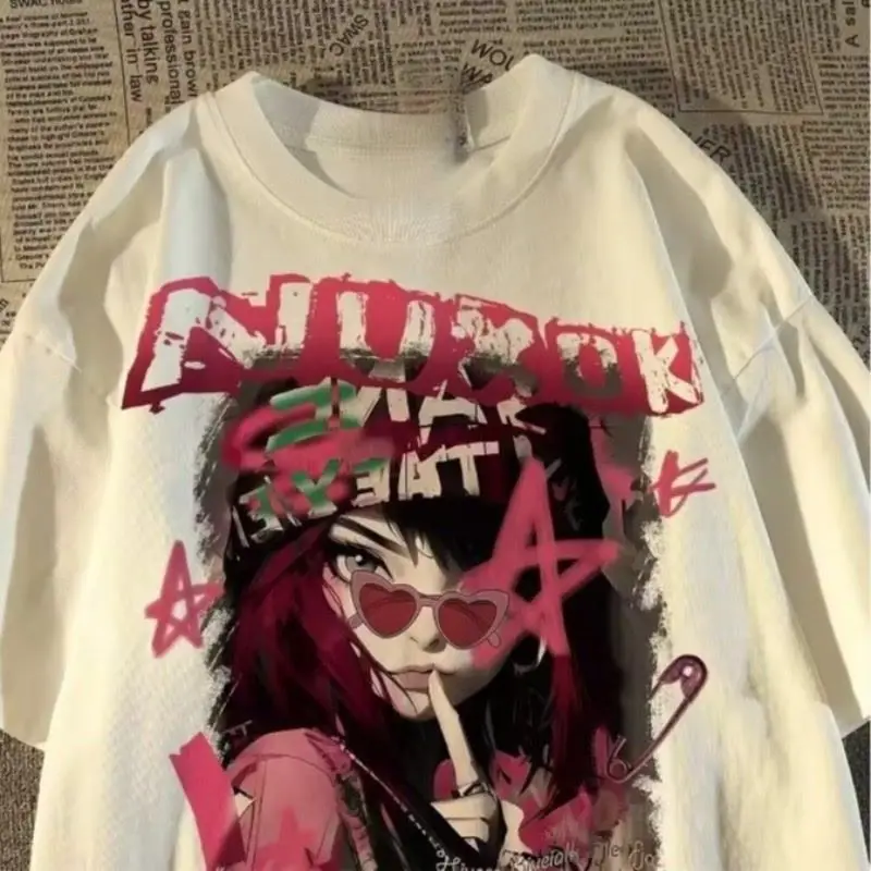 قصيرة الأكمام تيشيرت صيفي جديد الصيف الأمريكية نصف كم فضفاض فضفاض تي شيرت كامل النساء الملابس المتضخم تي شيرت