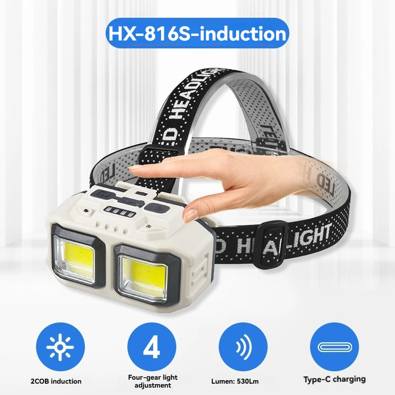 

Мощный сенсорный налобный фонарь со светодиодной подсветкой и 4 режимами освещения, зарядный налобный фонарь C-типа, уличный водонепроницаемый налобный фонарь для кемпинга и рыбалки