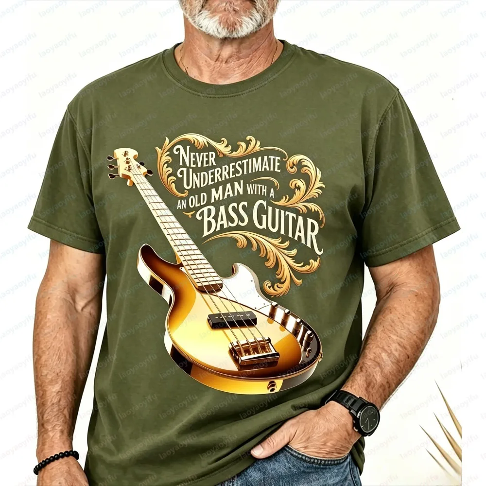 Sommermode Herren Kurzarm-T-Shirt Retro Bassgitarrist Vintage-Print Tee Stylisches Alltagsoberteil Musik-Geschenk für Jungs – Detail 9