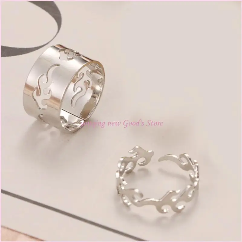 

57QA Flame Rings for Lover Couple Rings Set Friendship Engagement Open Rings Jewelry