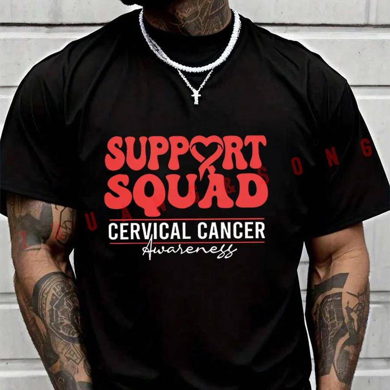 

Summer Cervical Cancer Awareness Support Squad Groovy T Shirt Men Women Loose Breathable Short Sleeved Sports T-Shirt