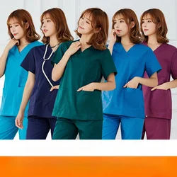 Nuevo conjunto de uniformes médicos, Tops elásticos con pantalones de bolsillo, uniforme de enfermera, monos de cirugía para médico, ropa de trabajo para salón de belleza