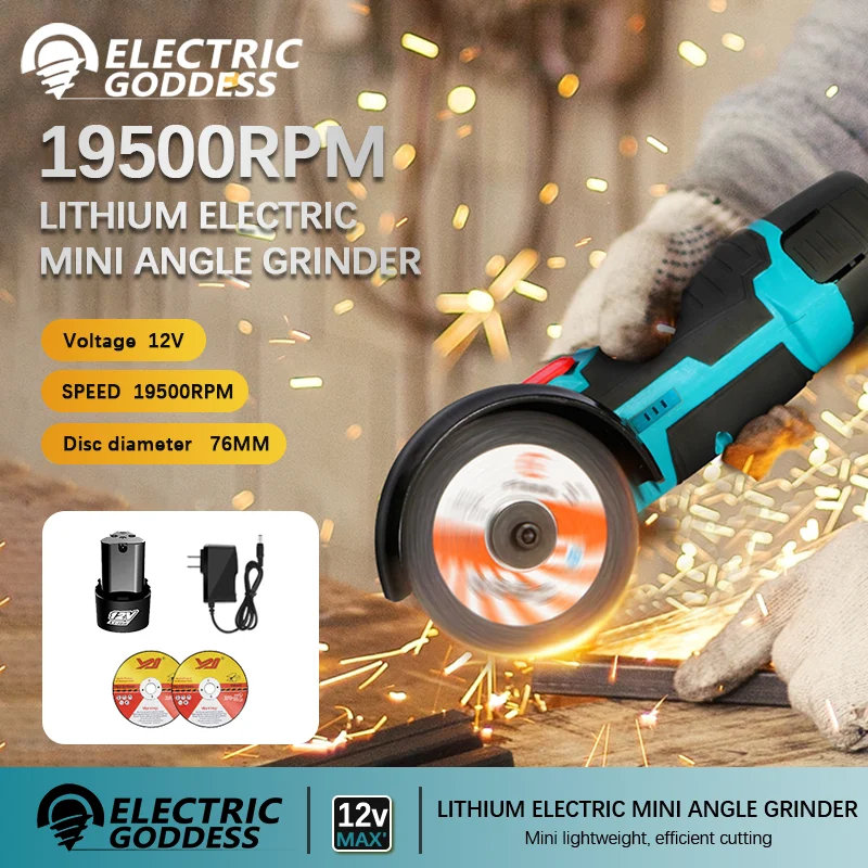 

Electric Goddess 12V 19500rpm Mini Angle Grinder Rechargeable Grinding Tool Polishing Machine For Cutting Diamond Cordless