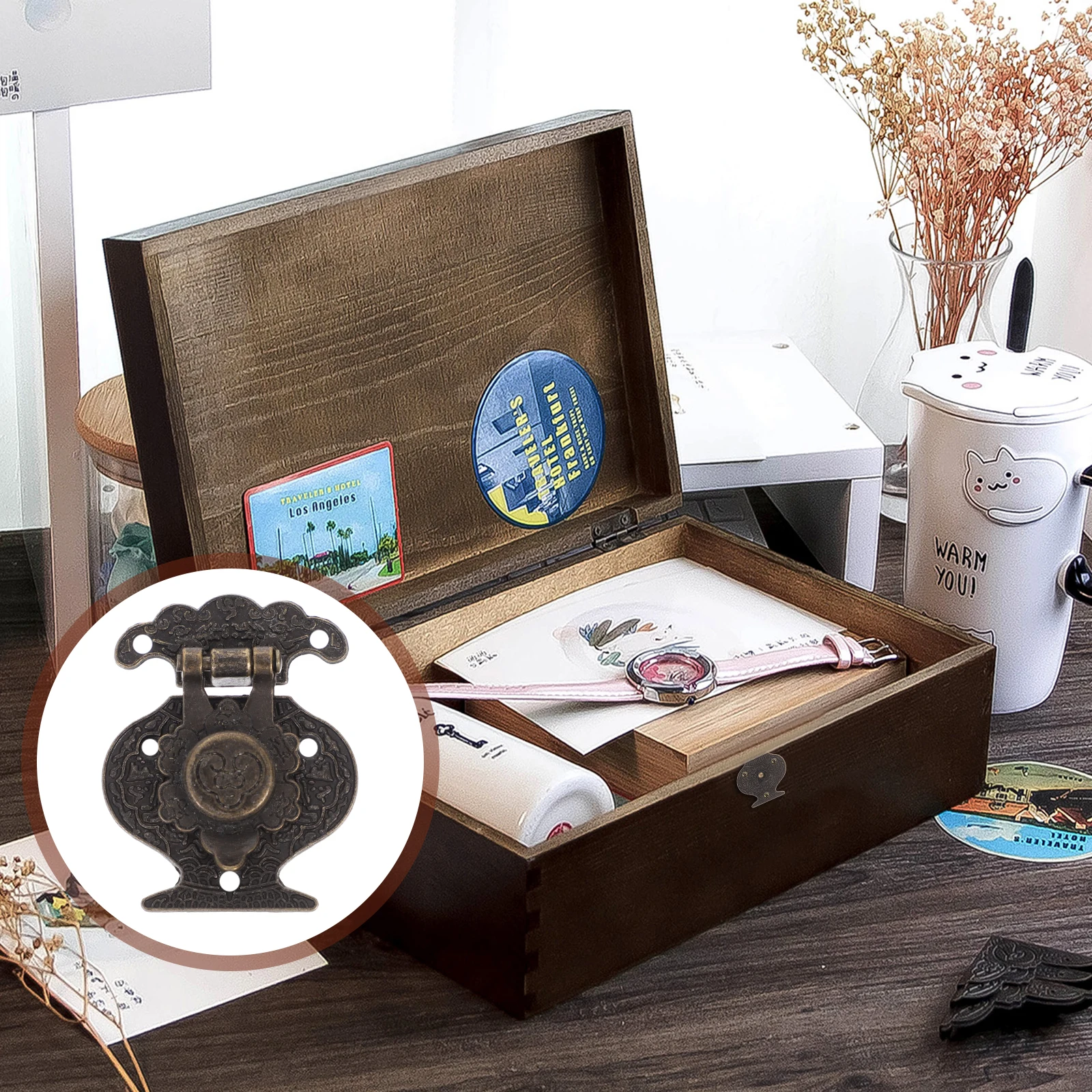 

10Pcs Brass Cabinet Hasp Latch Rustproof Zinc Alloy Vintage Wooden Box Lock Jewelry Box Hardware Hasp Latch