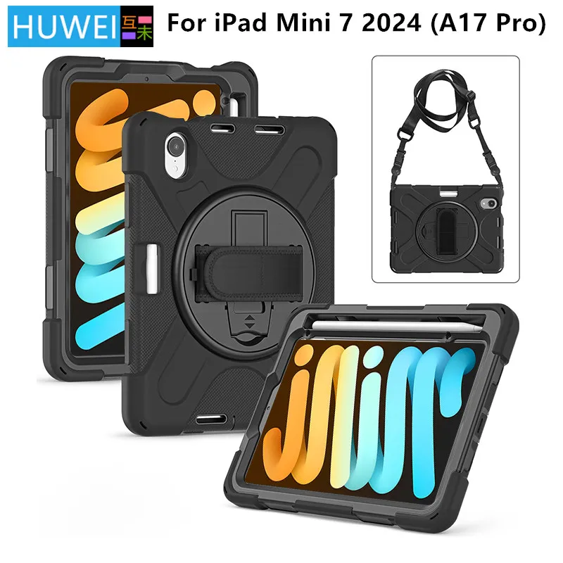 HUWEI for iPad Mini 7 Case A17 Pro 2024 iPad Mini 7th/6th Generation Tablet Kids Case Heavy Duty Shockproof Rugged Cover Cases