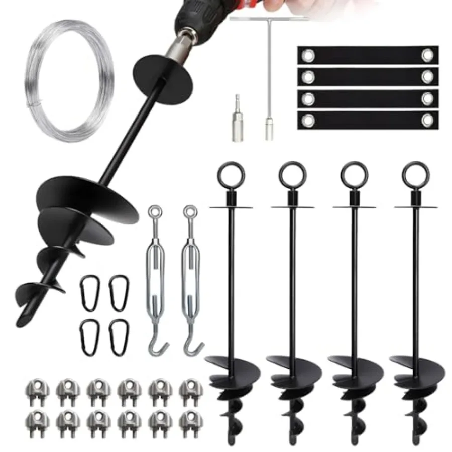 

4 Pack Tree Stakes and Supports for Leaning Tree Protection with Nut Driver, Screw in Ground Anchor Kit for Trees, Shrubs, Outd