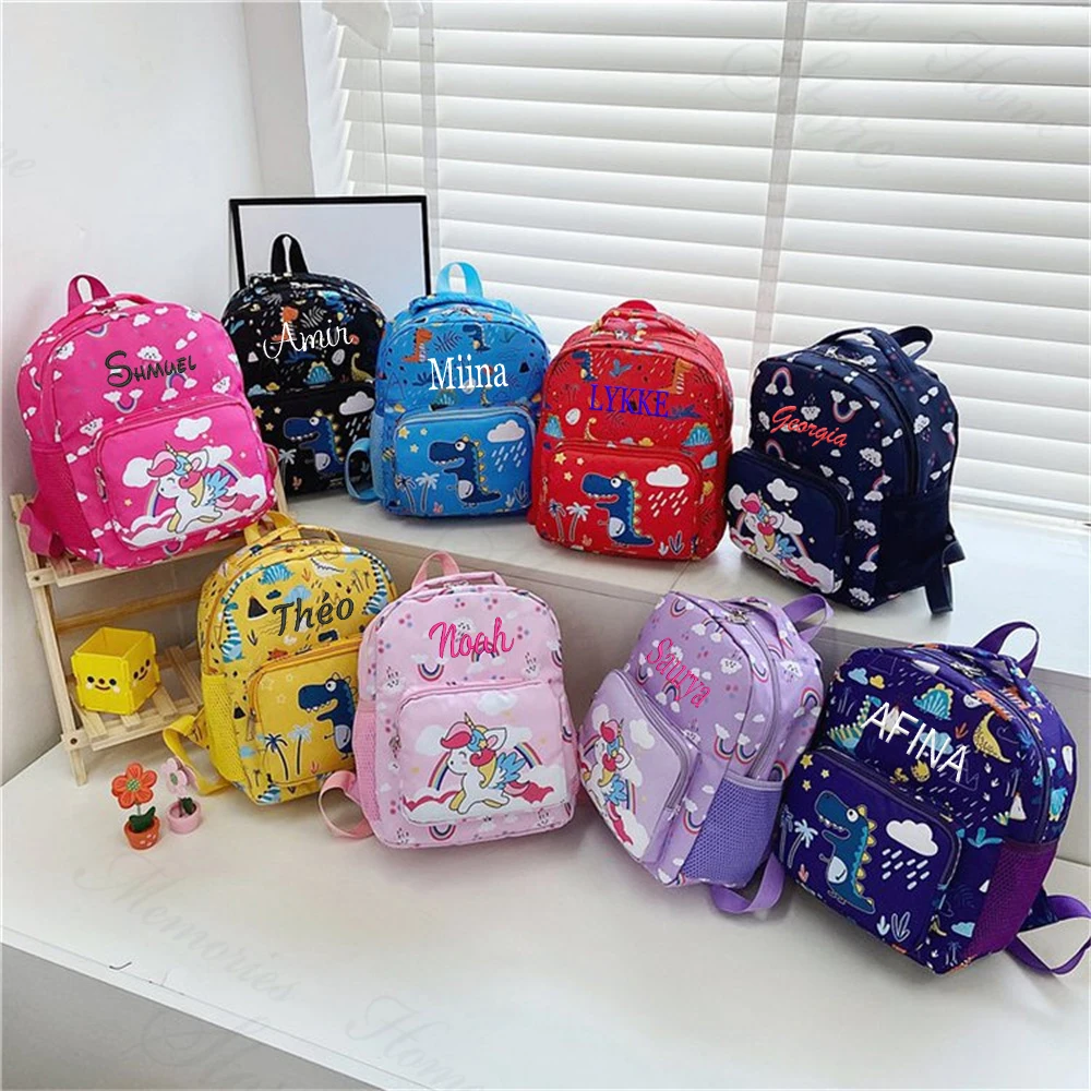 Personalized Boys Cartoon Dinosaur Backpack Girls Cartoon Unicorn Schoolbag Custom Name Kindergarten Children's Snack Backpacks