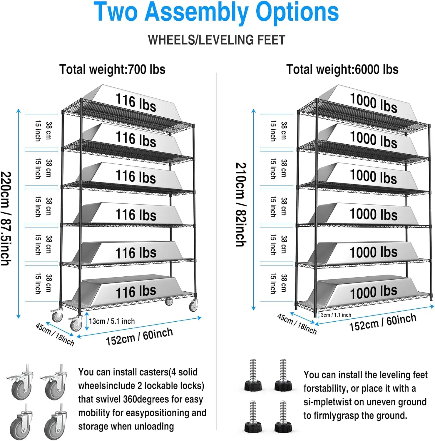 6 Tier 6000lbs Capacity NSF Metal Shelf Wire Shelving Unit, Heavy Duty Adjustable Storage Rack with Wheels & Shelf Liners for Co