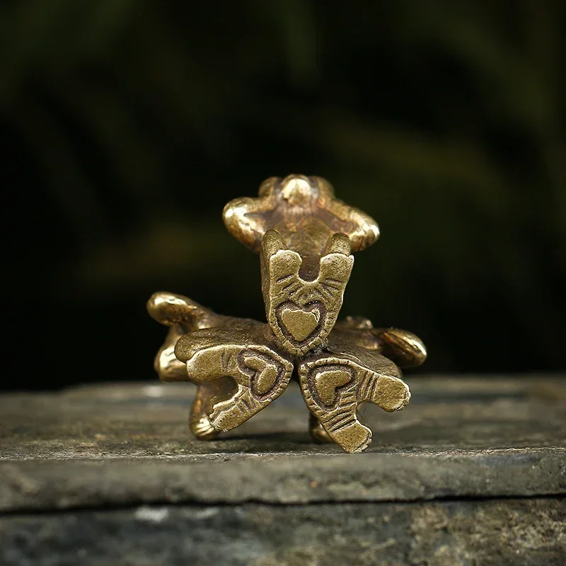 Solid Brass Three Monkey Tea Pets,Copper Sculpture,Desk Decoration Kawaii Accessories Vintage Home Decor,Fairy Garden Miniatures