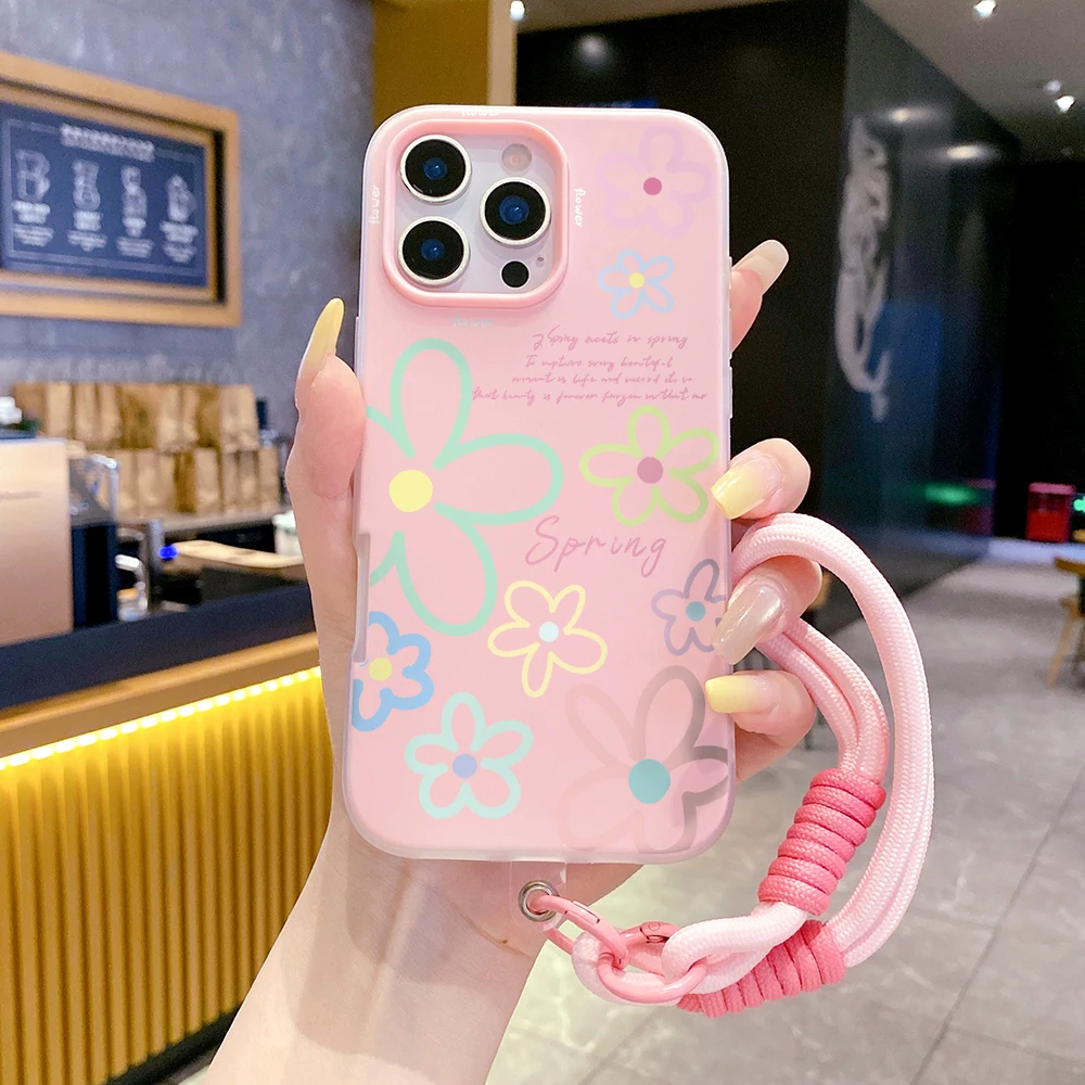 Wrist Strap TPU Phone Case For Redmi Note 14 Pro Plus 5G 14 13 Pro 12 11 10 14C 13C 15C 4G 5G Korean Flowers With Lanyard Cover view 5