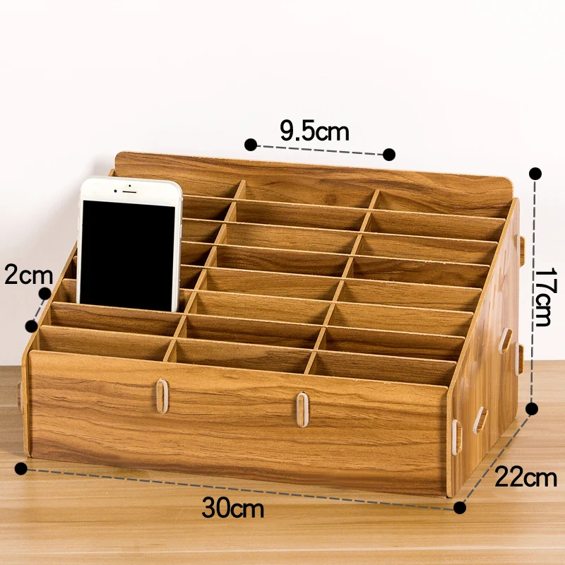 

Wooden Mobile Phone Management Storage Box Office Meeting Finishing Grid Multi Cell Phone Rack Display Cosmetic Organizer