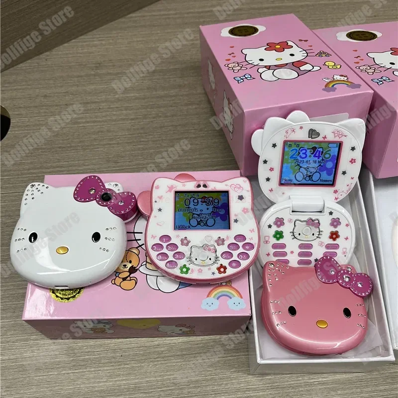 

2024 Sanrio Hello Kitty Cute Mini Phone Cartoon Kids Taiml Kawaii Phone Birthday Festival Fashion For Children Girls Gifts Toys