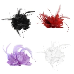 Feathers Flower Hair Accessories Wedding Party Floral Mesh Veil Headband Hairpin