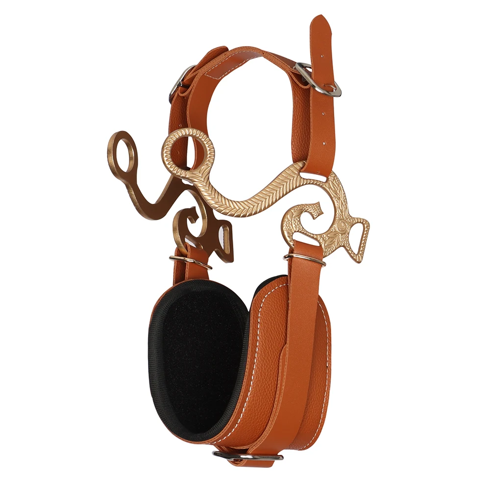 Brida de caballo de cuero acolchado marrón con banda para la nariz ajustable y cadena para acera, ideal para montar a caballo en inglés y occidental 2