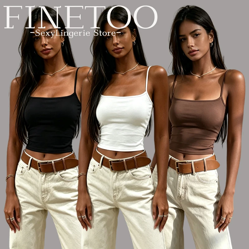 FINETOO 1 Stück Baumwoll-Camisole mit Brustpolster für Damen, Spaghettiträger, ärmellose, schmale Weste, Sommer-Oberteil für Damen, bequemes Top zum Tragen als Oberbekleidung.
