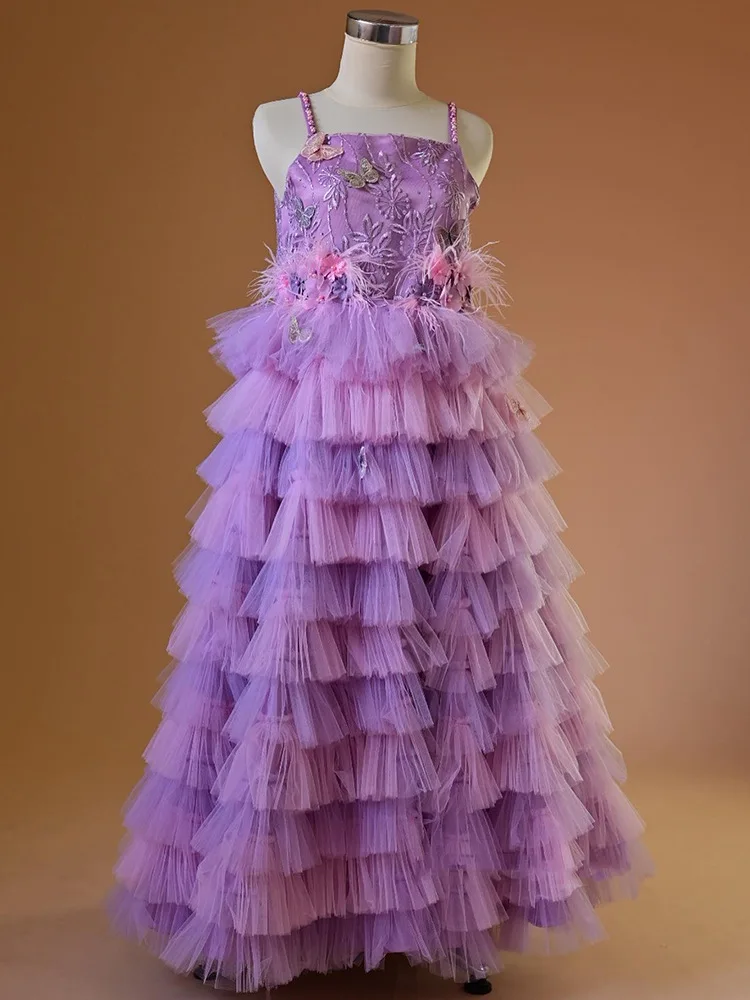 Vestidos de niña de flores de bebé con gradas moradas personalizados vestidos de fiesta de graduación de cumpleaños de boda de tul para niños