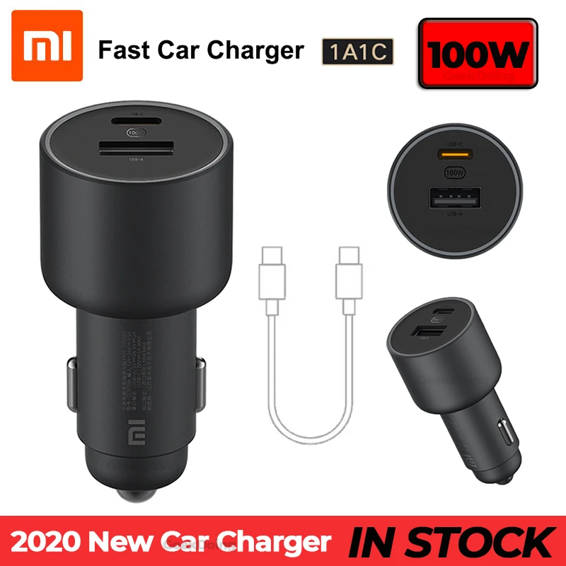 Original Xiaomi 100W Car Charger Dual USB Quick Charge Wireless Mi Car Charger 100W USB-A USB-C Dual Output LED Power