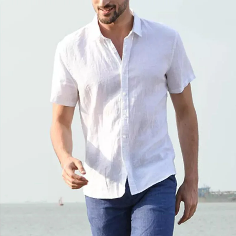 Summer High-quality solid color casual short-sleeved Shirt Loose lapel shirt Men\'s short-sleeved Top