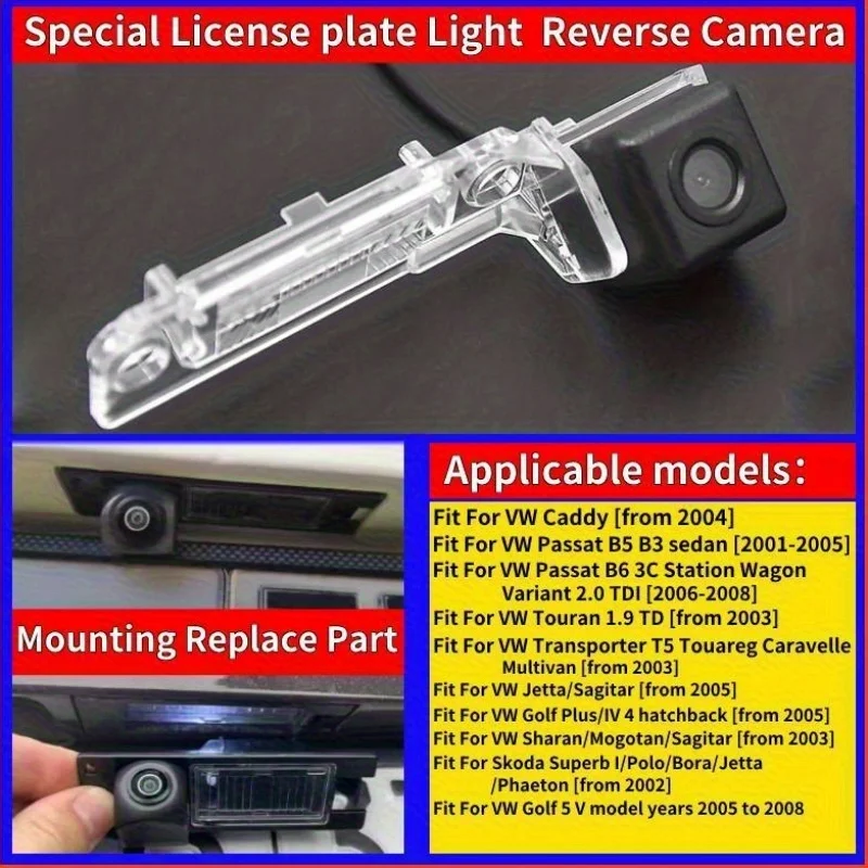 License Plate Lamp Rear Parking Camera for Skoda/for VOLKSWAGEN-with VW Passat, Golf, Touran, Jetta, Skoda Superb, Polo, Bora