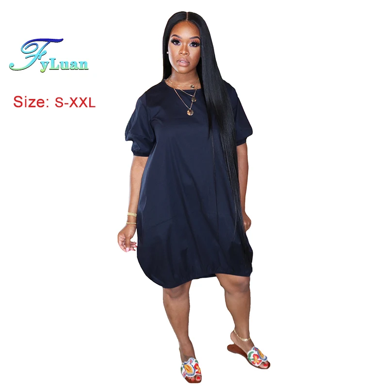 2025 Zomer Nieuwe Vrouwen Bubble Jurk Losse Korte Mouwen O Hals Effen Kleur Dames Grote Maat T-shirt Casual High Street Kleding