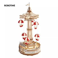 Robotime ROKR Parachute Tower DIY Music Box Moveable Magic Amusement Park For Kids Birthday Xmas Gifts 3D Wooden Puzzle