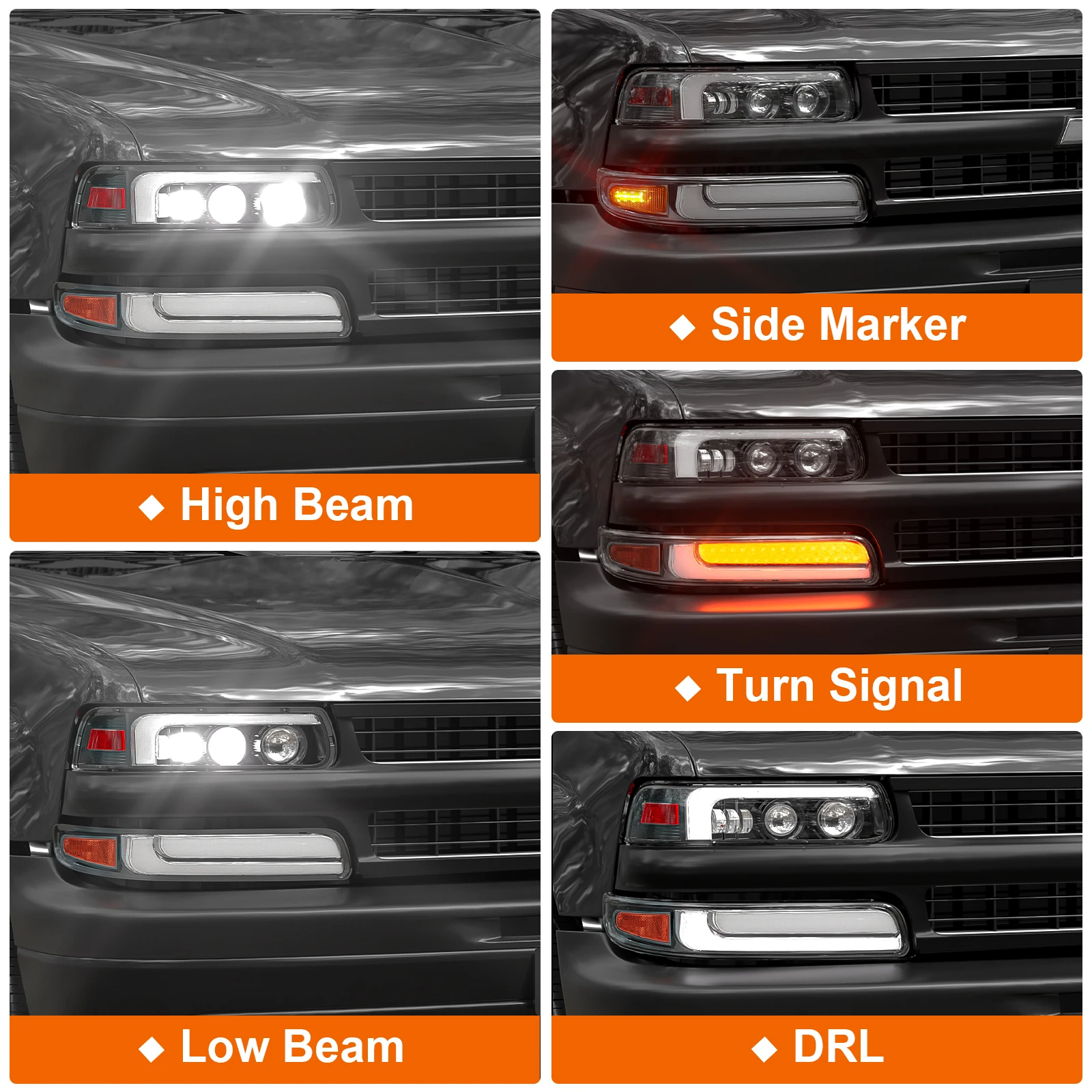 99-02 Светодиодная фара Chevy Silverado 1500 2500/00-06 Suburban Tahoe в сборе 01-02 Светодиодная фара Chevy Silverado 1500HD 2500HD