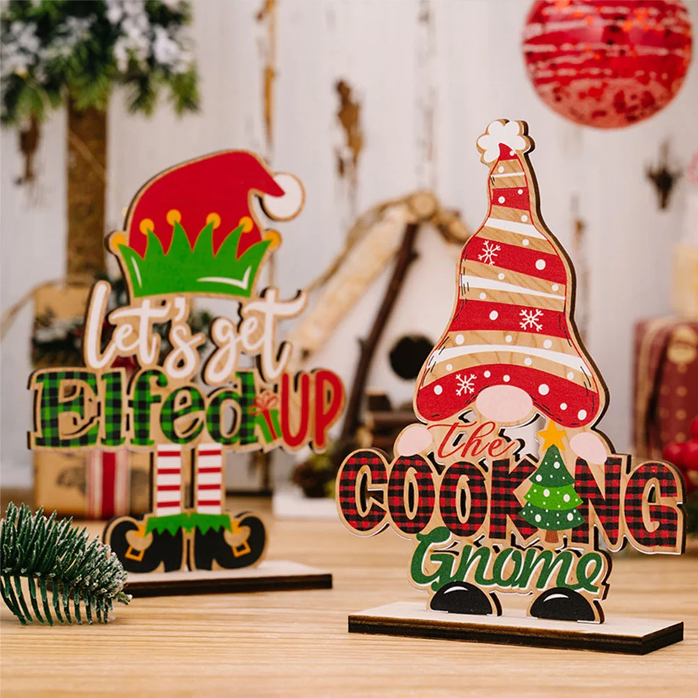 ตกแต่งต้นคริสต์มาส Man เครื่องประดับโต๊ะรับประทานอาหารไม้ Gnomes Xmas เดสก์ท็อปปป้าย