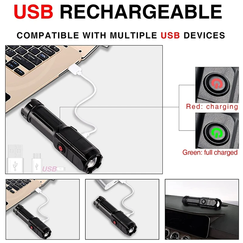 Senter terukur, 2000 lumen senter terang LED, 3 mode senter Mini, untuk membaca, mendaki, berkemah, bersepeda, dll
