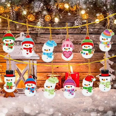 12pcs/set DIY diamond painting pendant, keychain, snowman shaped design suitable for Christmas home decoration gifts