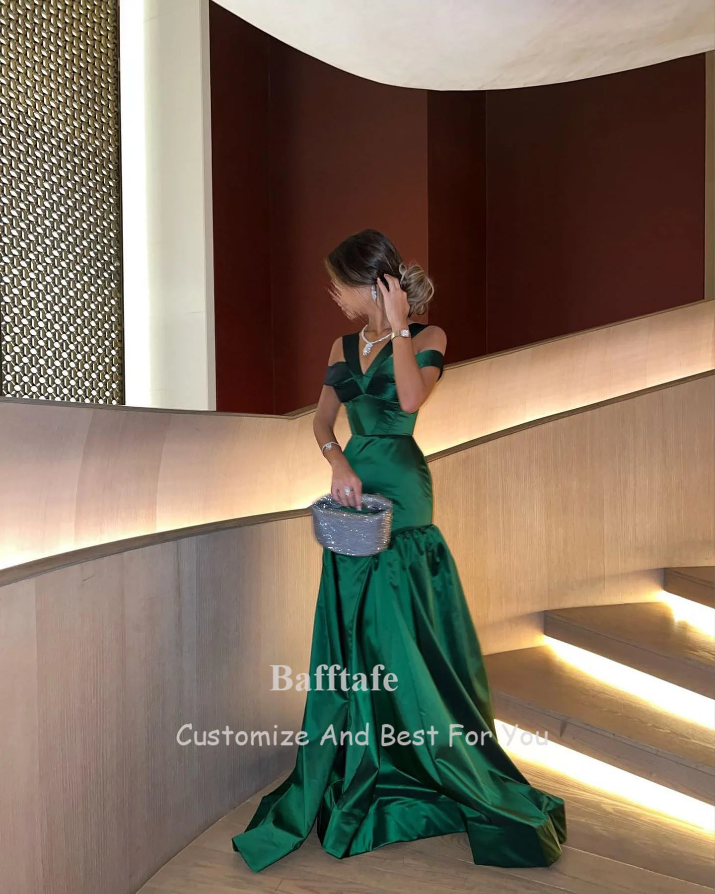 Bafftafe Green Satin Arabic Women Prom Dresses Off The Shoulder Formal Party Dress Special Evening Gowns soirée Customized