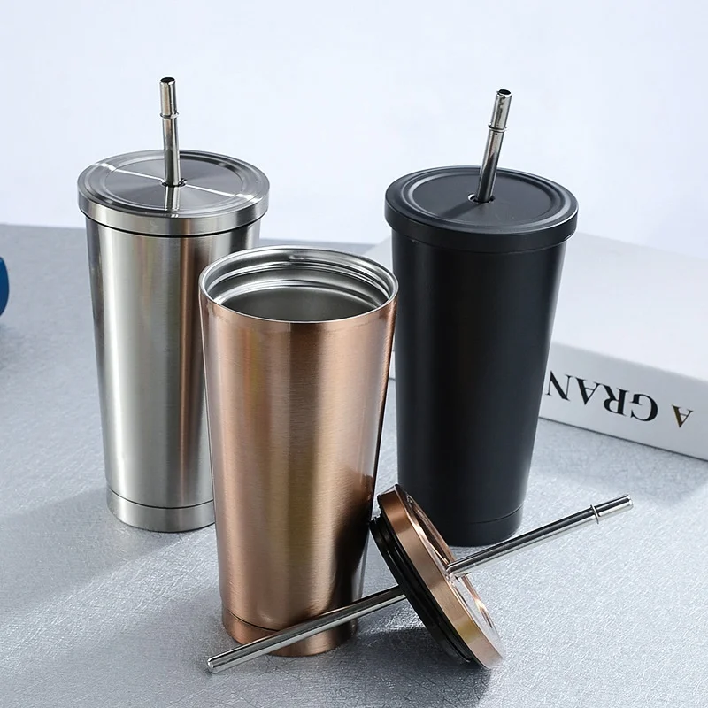 

Stainless Steel Coffee Mug 500ml Thermo Mug with Lid Beer Mugs for Tea Cup Thermos Metal Cup Drink Straw Travel Cups