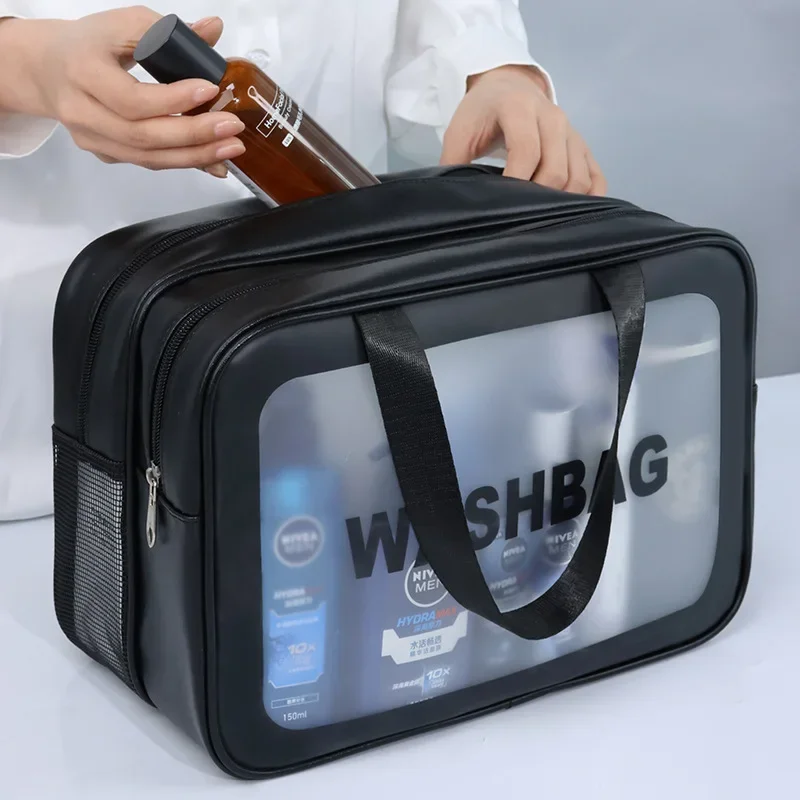 Dry-Wet Separation Partition Toiletry Bag Portable PVC Double-Layer Cosmetic Storage Bag for Travel, Beach, Pool Bathing