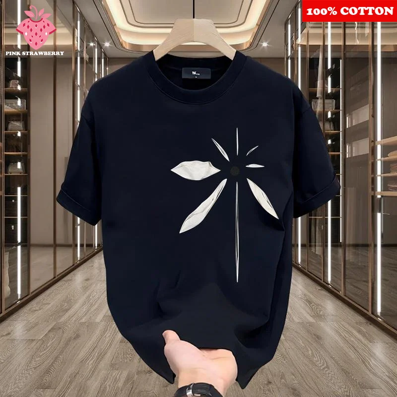 

100% Cotton Pattern Print T-shirt Men's Summer 2025 New American style Short sleeve Loose Casual T-shirt Y2k Top Mens clothing