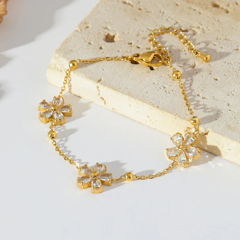 EILIECK 316L Edelstahl Weißer Zirkonia Blütenblatt Halskette Armband Ohrringe Set für Damen Neuer Trendschmuck Partygeschenk – Detail 20