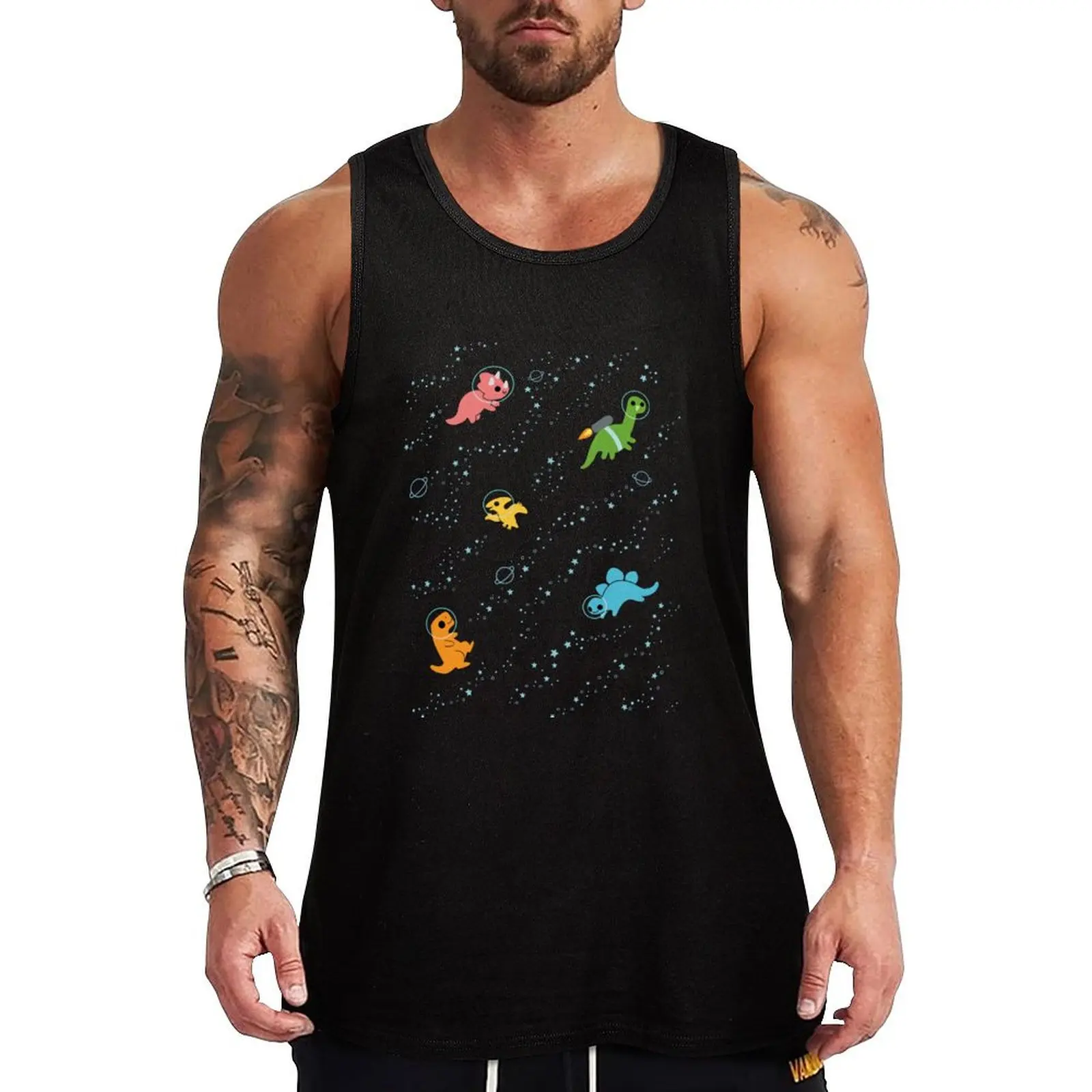 

Dinosaurs In Space Pattern Tank Top Utility Work Tank Top Durable Casual Sleeveless