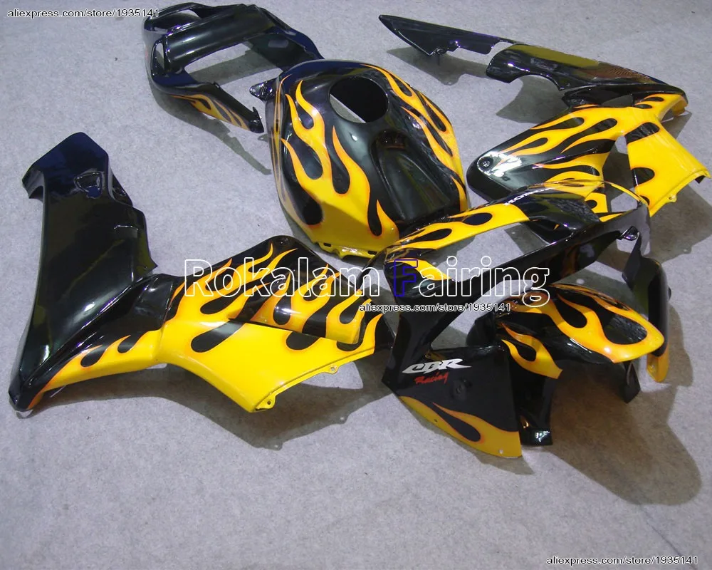 

Обтекатели ABS для Honda CBR600RR 2003 2004 CBR 600RR 03-04 Обтекатель спортивного велосипеда с желтым пламенем (литье под давлением)