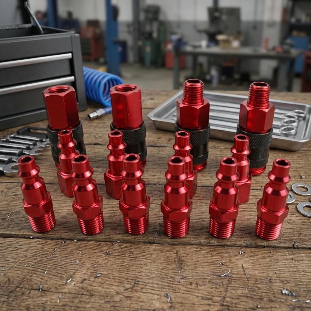 For Air Quick Connect Coupler Set 14-Piece for Compressor Workflows and Pneumatic Tool Integration Without Tools Required