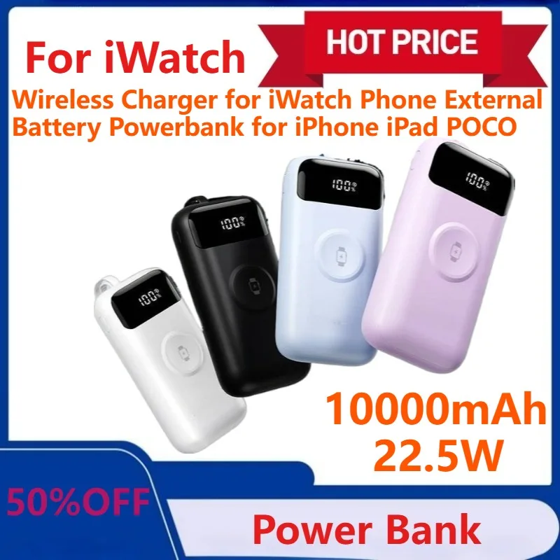 

10000mAh Power Bank Wireless Charger for iWatch LED Display PD22.5W Phone External Battery Powerbank for iPhone iPad POCO