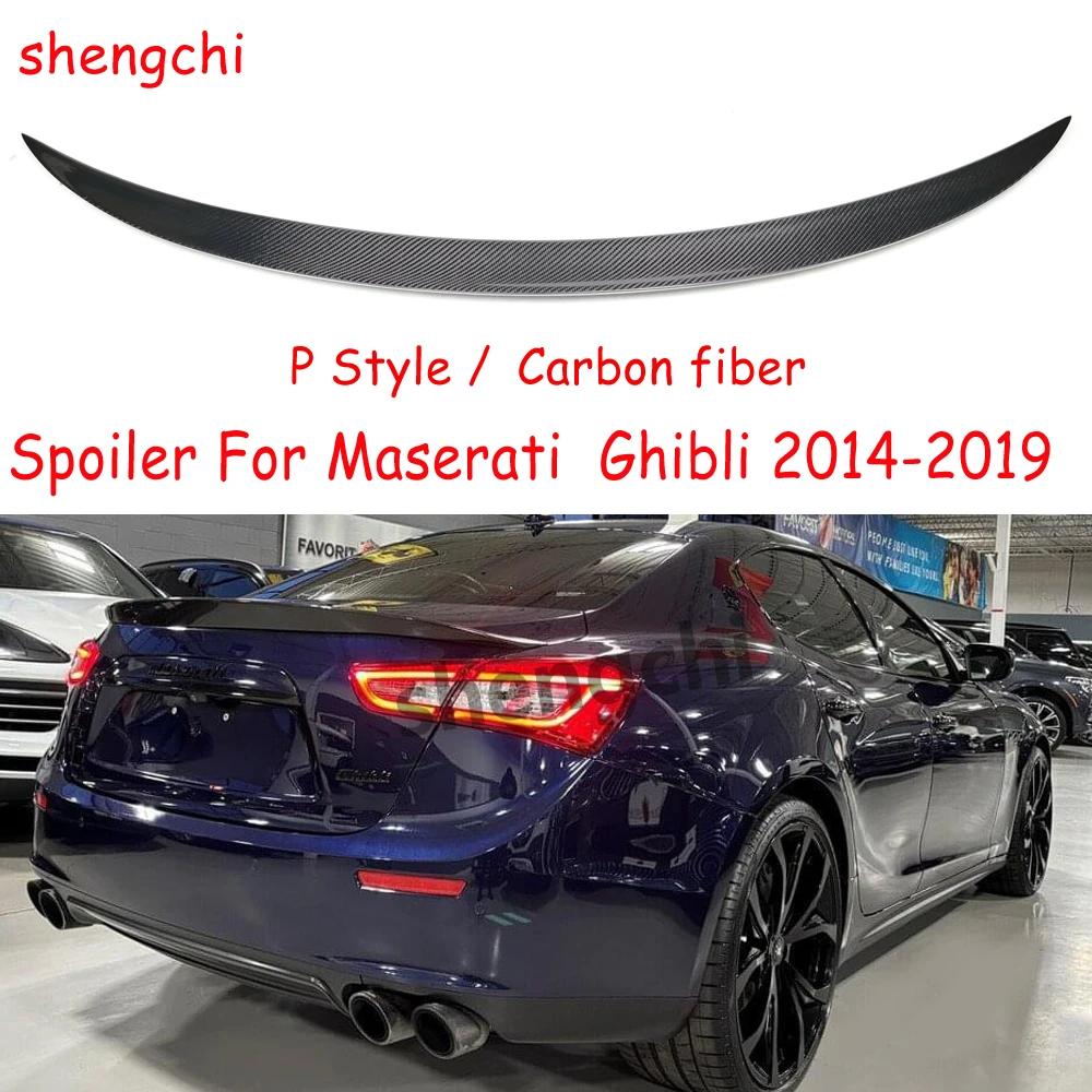 for Maserati Ghibli P Style Real Carbon Fiber Rear Trunk Spoiler Wings 2014-2019