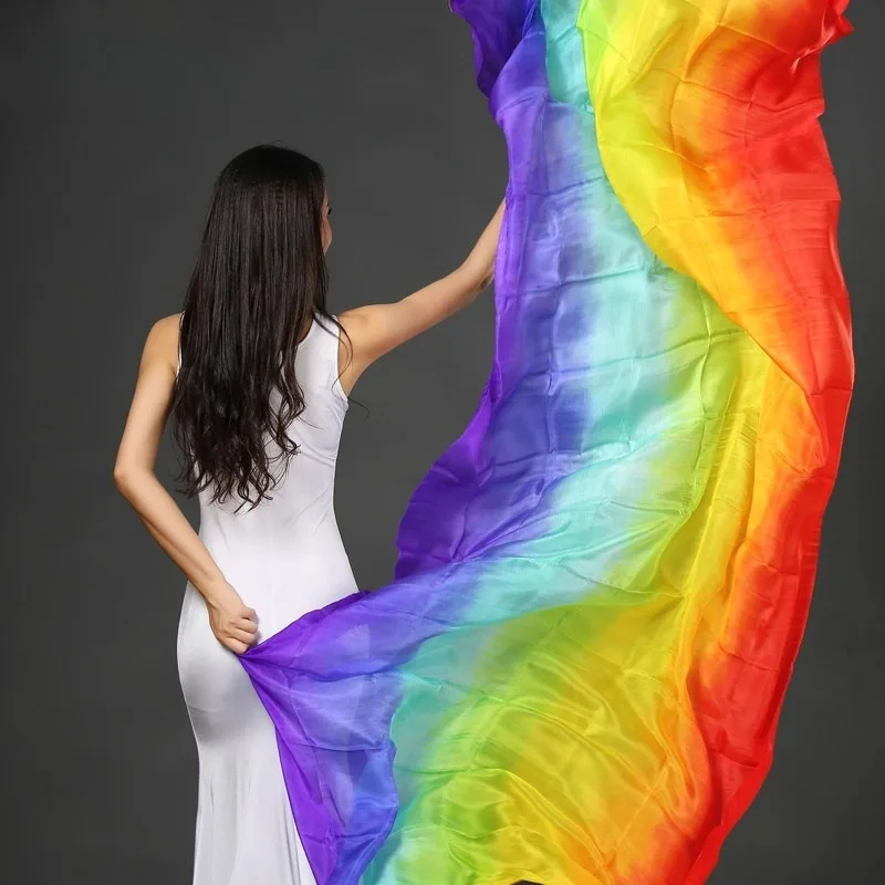 Costume de danse du ventre personnalisé, écharpe dégradée en soie de mûrier, 260x114 Cm, fil à main, soie à lancer, Sj003
